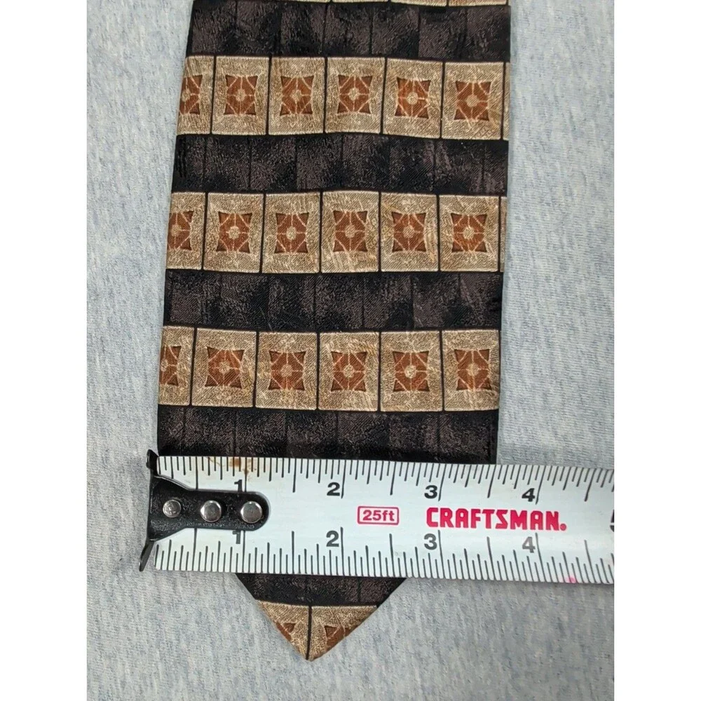 Bach Rach Tie Geometric 100% Silk Italy Brown Tones Good Condition
